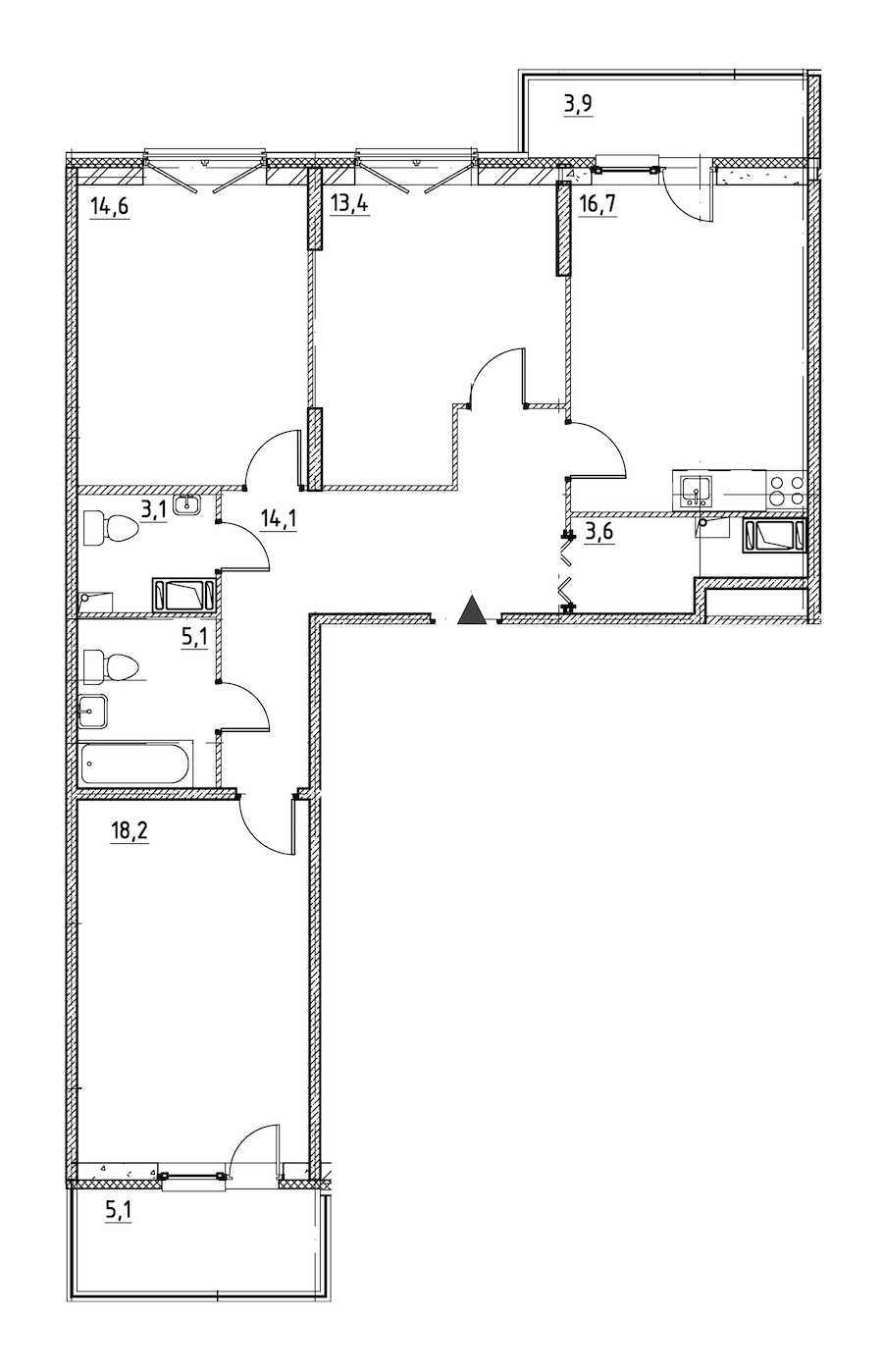 3-комнатная квартира 92.3 м², 2/12 эт., ЖК «Квартал Che»